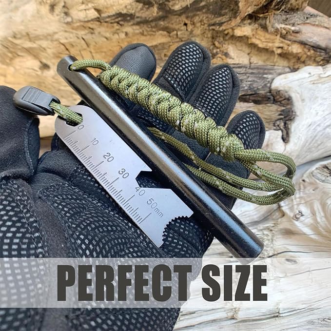 1/2"X 5" Ferro Rod Fire Starter, Drilled Flint and Steel Fire Starter Kit, Ferro Rods with Paracord Landyard Handle and Striker, Fire Starter Survival Tool for Outdoor Activity