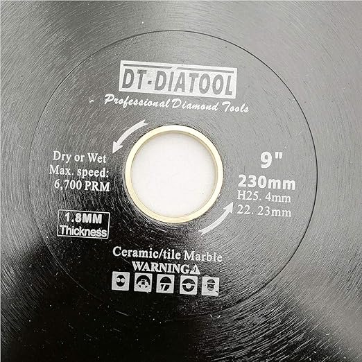 DT-DIATOOL Diamond Tile Blade 9 Inch Diamond Turbo X Mesh Rim Segement Circular Saw Blade for Procelain Ceramic Stoneware Marble Granite Fits 5/8"-7/8" Arbor