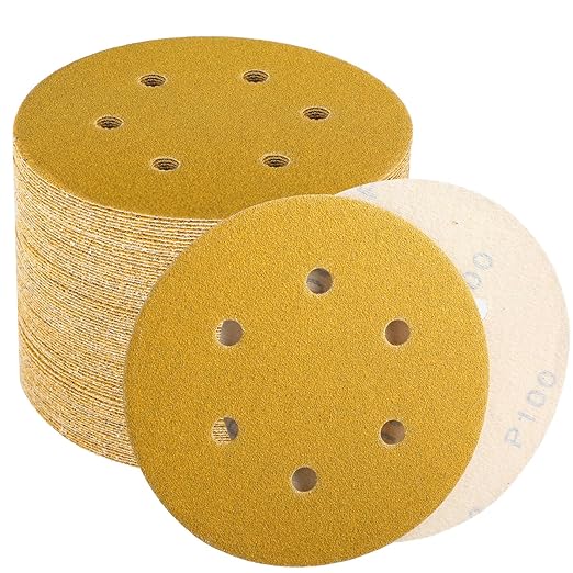 6 Inch Sanding Discs Hook and Loop, 100 Grit Sandpaper for Orbital Sander, Professional for Automotive and Woodworking, 100 Pack