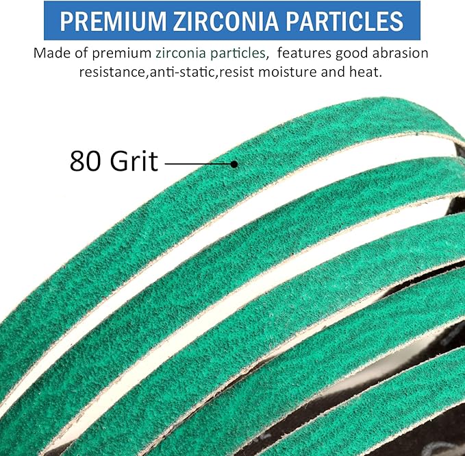 1/2 Inch x 18 Inch Sanding Belts for File Sander, 20-Pack 80 Grit Zirconia Sanding Belts for 1/2" x 18" Belt Sander