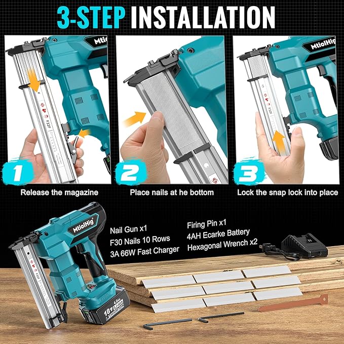 Cordless Brad Nailer Compatible with Makita 18V Lithium-Ion Battery, 18 Gauge 5/8 to 1-1/4 Inch Nail Gun with 1 x 3.0Ah Rechargeable Battery, Powered Electric Tool Set Brushless Motor