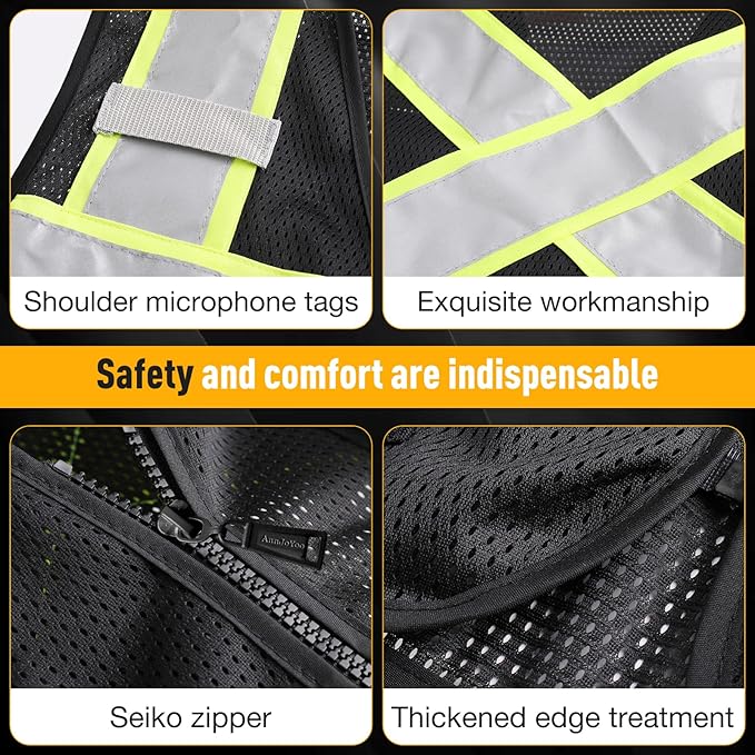 Class 2 Safety Vest with Zipper Front and multiple Pockets, High Visibility Vest, Meets ANSI/ISEA Standards