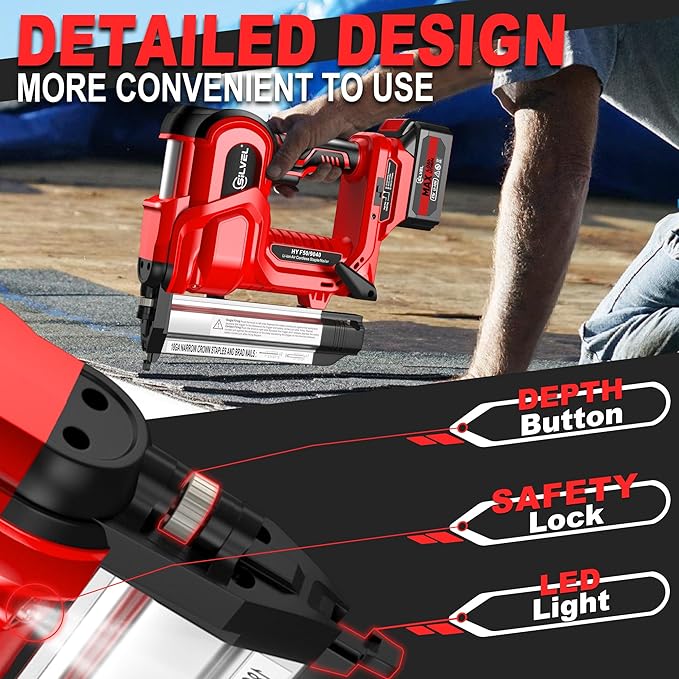 SILVEL 2" Cordless Brad Nailer, 2-in-1 21V Electric Brad Nailer Stapler with 2 * 4.0Ah Battery, 1000pcs Nails, 18GA Staples, Adjustable Depth for Woodworking, Home Improvement