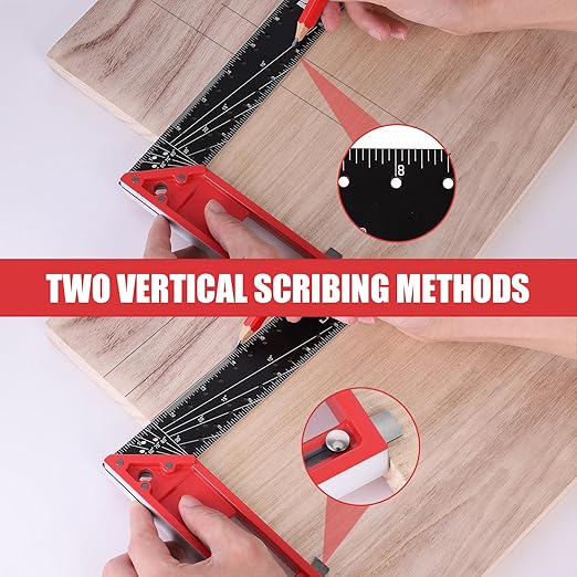 12 Inch Framing Square Carpenter Square, Tri Square Tool, Try Square for Woodworking, T Square Ruler, L Square Ruler, Right Angle Ruler，Framing Tools, Anodized Ruler Body, Red & Black