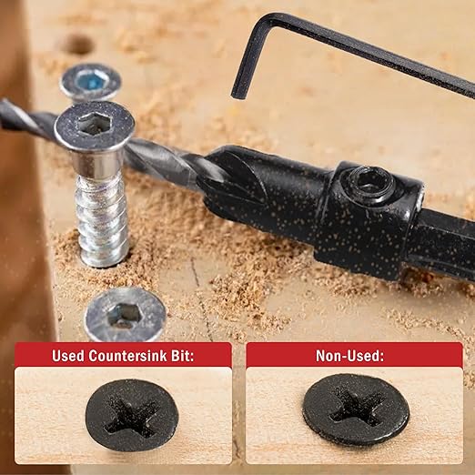 Countersink Drill Bit Set, 3PCS Tapered Drill Bits, M2 Countersink Set with 1/4" Hex Shank Quick Change and 1 Allen Wrench for Woodworking, Pilot Screw Hole Set for Soft & Hard Wood