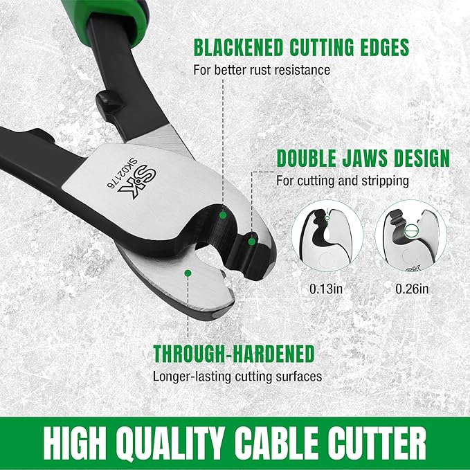 SK 8-Inch Cable Cutter, High Leverage Wire Cutter for Cutting, Stripping and Crimping, Heavy-Duty Cable Cutting Pliers for Aluminum, Copper, Wire, and Communications Cable