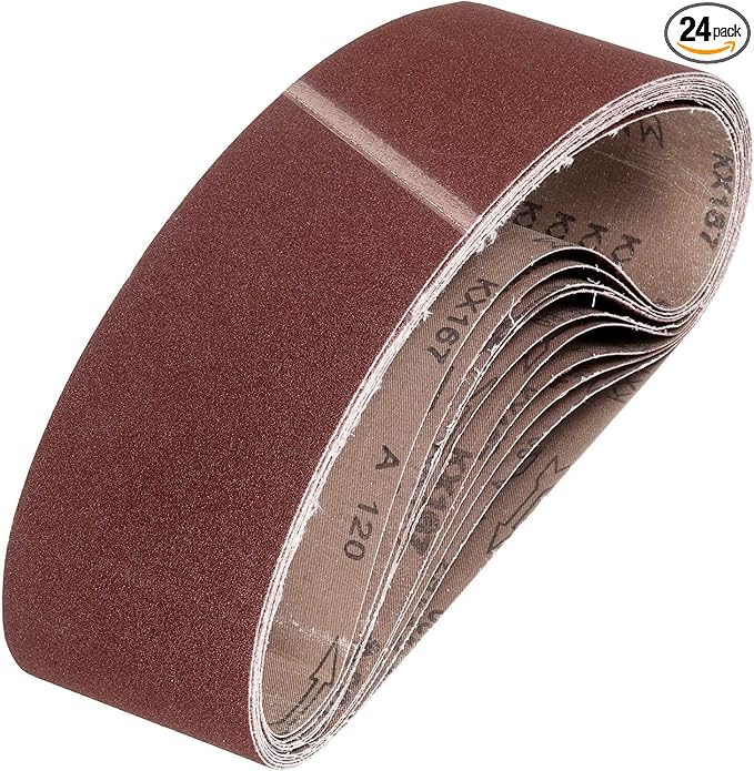 HARFINGTON 3 x 24 Inch Sanding Belts, 24 Pcs 120 Grits Aluminum Oxide Abrasive Belt Sander File Belt for Woodworking, Metal Polishing, Knife Sharpener