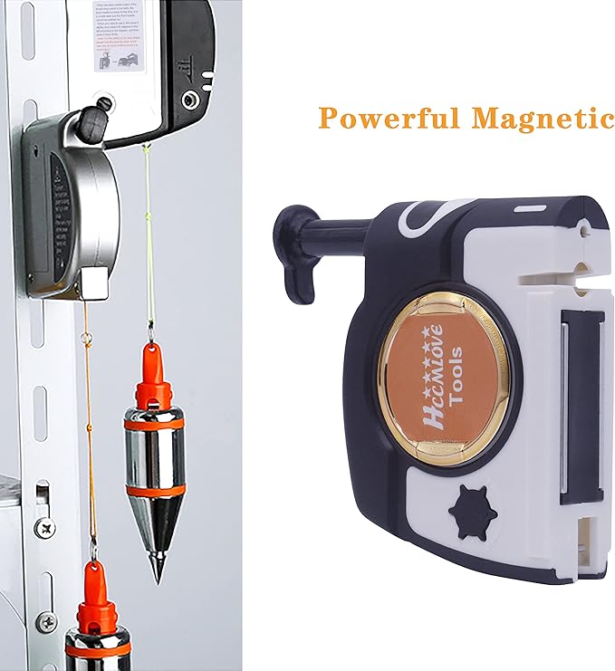 Plumb Bobs Magnetic - 15 oz(425g) Plumb Rite With 14.5 ft(4.5m) String,Sharpener,2 Pencils,Carrying Case,Line Reel Used in Construction Can Automatically Stretch the Line,Quickly Stabilize the Plumbob