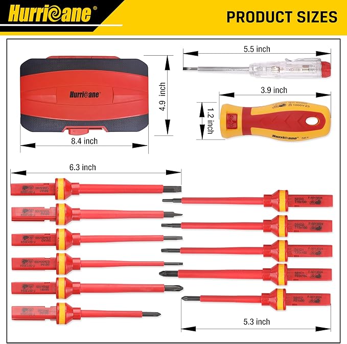 HURRICANE 1000V Insulated Electrician Screwdriver Set, All-in-One Premium Professional 13-Pieces CR-V Magnetic Phillips Slotted Pozidriv Torx Screwdriver