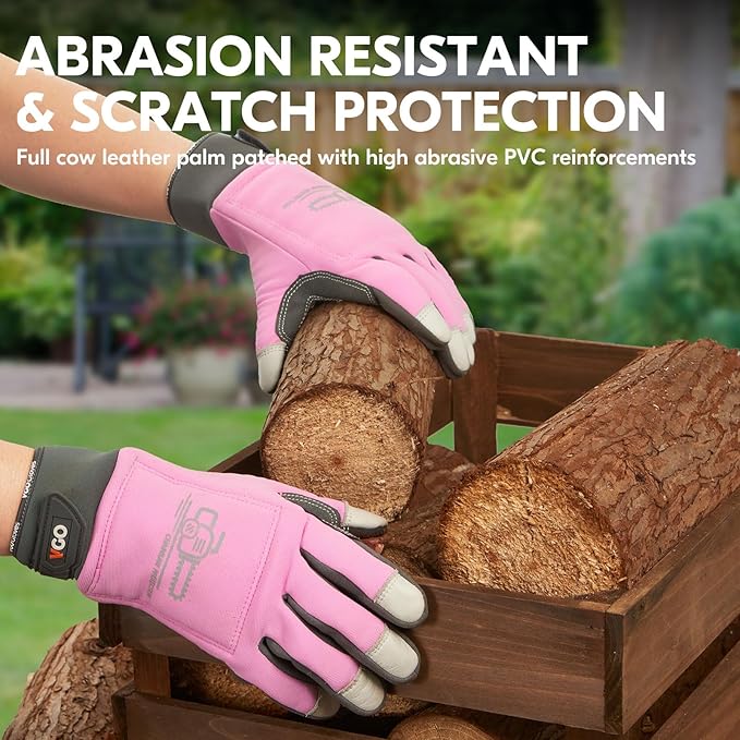 Vgo... Chainsaw Gloves,12-Layer Saw Protection on Left/Both Hand Back,Cow Leather Gloves,Touchscreen