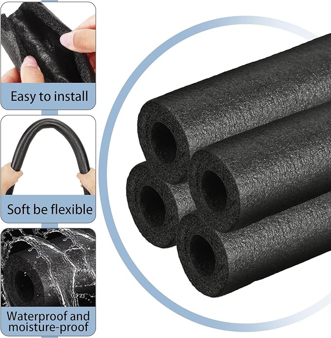Amylove 36 Pcs 3.3 Feet Foam Pipe Insulation Foam Tube Insulating Water Pipe Pool Swim Noodles Heat Preservation Pipe Covers for Tubing Outdoor Freeze Protection (Black,3/4 Inch)