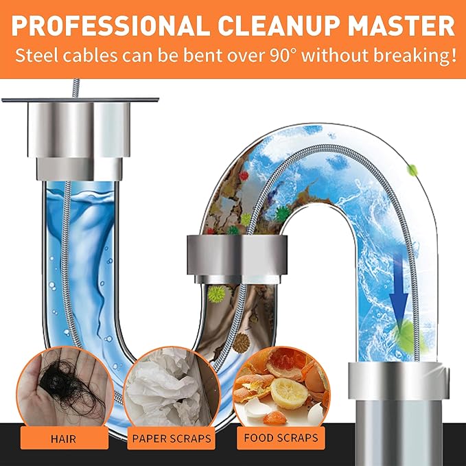 BACOENG 50Ft Drain Auger, Heavy Duty Plumbing Snake with Drill Adapter, Use Manually or Powered for Drain Clog, Shower Sink, Comes with Gloves and Bag (Orange)