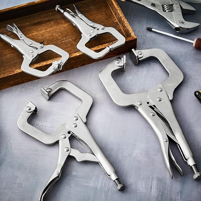10 Pcs Locking C Clamp Set, Locking Pliers with Fixed and Swivel Pads, 6 Inch, 9 and 11 Inch, Metal Tools Welding Clamps for Home Farm