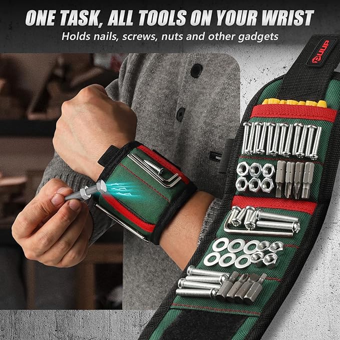 Magnetic Wristband for Tools, Tool Belt Wrist Band with 15 Powerful Magnet, Adjustable Wrist Screws Holder, Gifts for Men, Him, Dad, Fathers Day, Mechanics, Woodworker, Handyman
