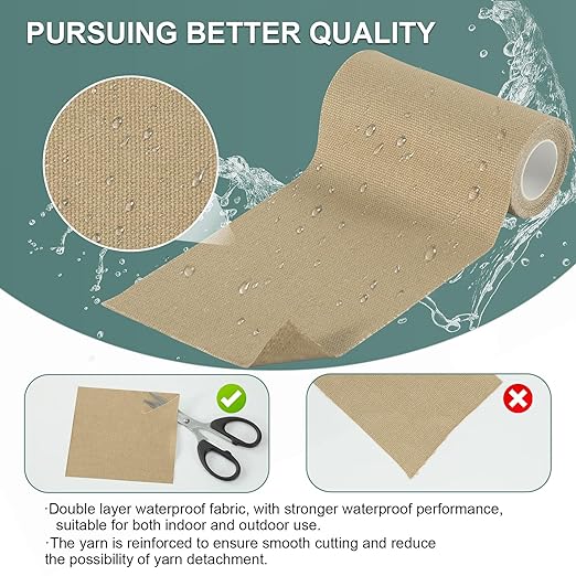 Canvas Repair Tape, 4×63 Inches Beige Waterproof Self-Adhesive Patch for Outdoor Gear,Durable and Weatherproof Fabric Tape for Boat Covers,Couch,Tents,Sofas,Sun Shades,Awnings,Lounge Chairs