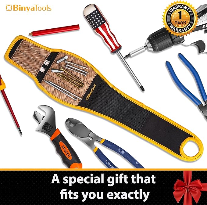 BINYATOOLS Magnetic Wristband -Coyote Brown- With Super Strong Magnets Holds Screws, Nails, Drill Bit Unique Wrist Support Design Cool Handy Gadget Gifts for Fathers, Boyfriends, Handyman, Electrician