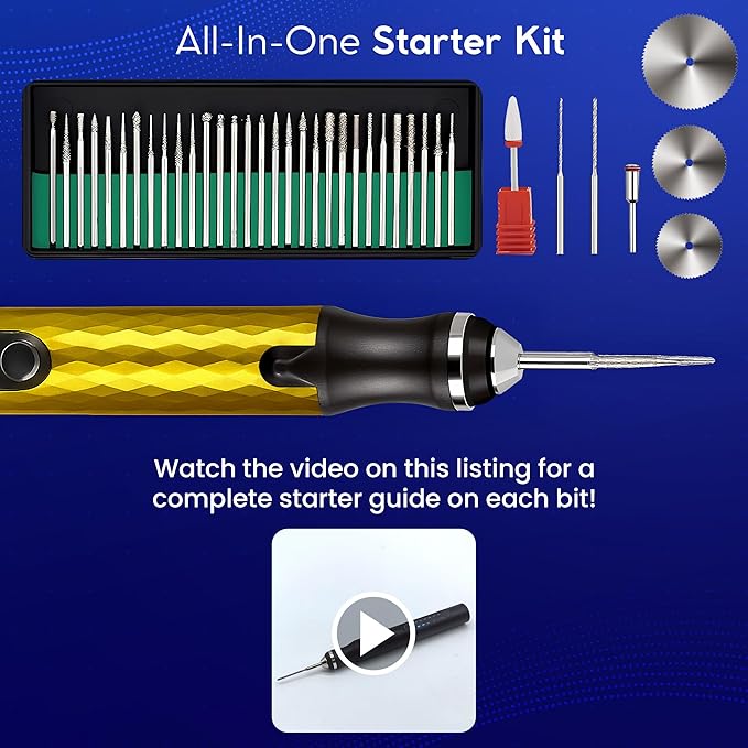ELK Customizer Engraving Pen for All Materials - 2025 UPGRADED Torque - Rechargeable, Wireless & Beginner Friendly - Engrave 50+ Surfaces - For DIYers & Artists - 30+ Bits & Tools Included - Gold