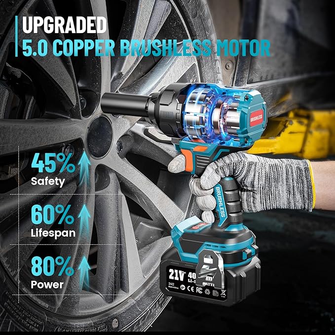 SEESII Impact Wrench 900 FT-LBS(1200N.m) 2900IPM 1/2 Impact Gun High Torque Electric Cordless Impact Wrench with 21V 2x4.0Ah Battery 5 Sockets and Case for Home Car Truck Tire Lug Nut Removal Tool Set