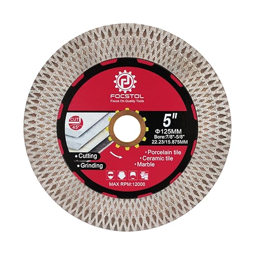 Diamond Tile Saw Blade - 5''(125mm) Cutting & Grinding Disc Wheel for Porcelain Ceramic Tile Marble Granite Artificial Stone with X Mesh Rim for Angle Grinder