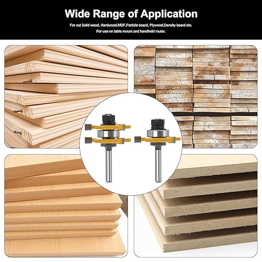 15° Bevel Tenon Joint Router Bit- Lock Miter & Woodworking Router Bits Set for Roundover, Rabbeting, Cabinet Doors, Rail & Stile, Tongue & Groove Joinery (Router Bit-1/4 Inch Shank-15° Angle)