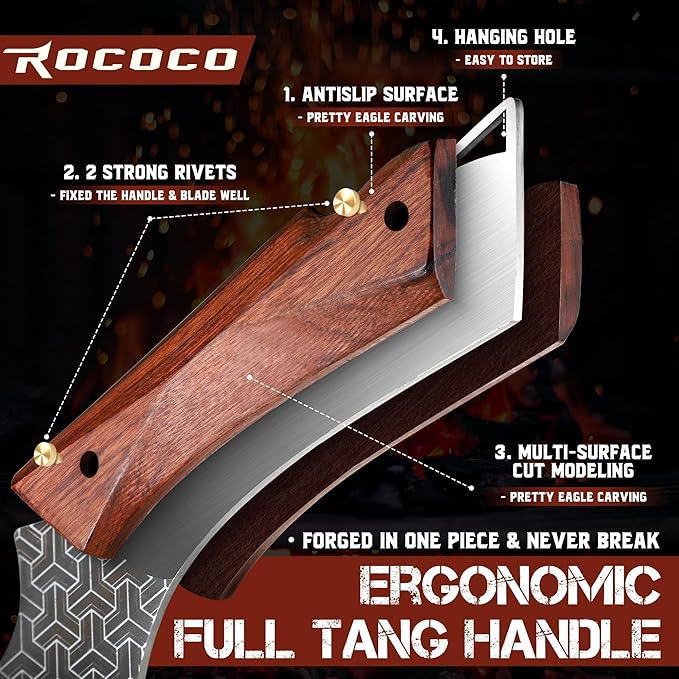 ROCOCO Butcher Meat Cleaver Knife - Boning Knife with Sheath for Kitchen Camping BBQ Birthday Thanksgiving Christmas Gift 8.8"