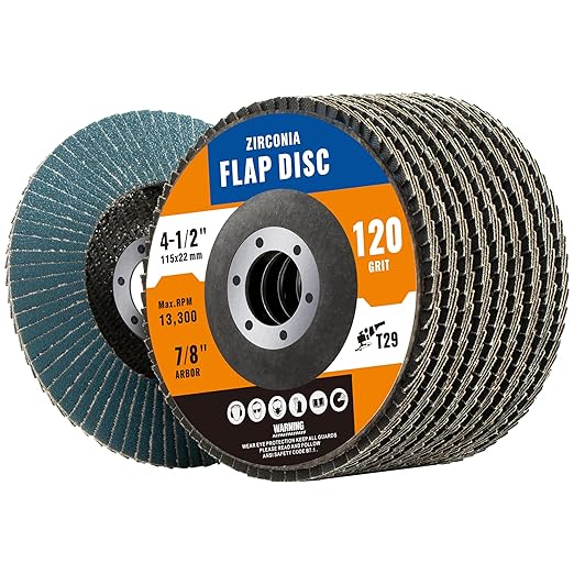 10 Pack Zirconia Flap Discs 4 1/2 for Angle Grinder 120 Grit Flap Disc, 7/8” Arbor Flap Wheel for Grinding, Rust Removal, Sanding and Finishing, T29