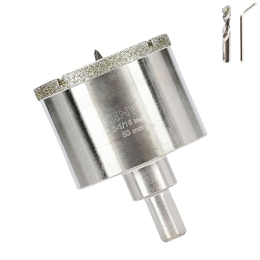 2-1/16inch | 53mm Diamond Hole Saw with Center Drill bit and Diamond-Coated Center Drill bit for Ceramic Glass Marble Fiberglass Granite and Porcelain Tiles by CENYB