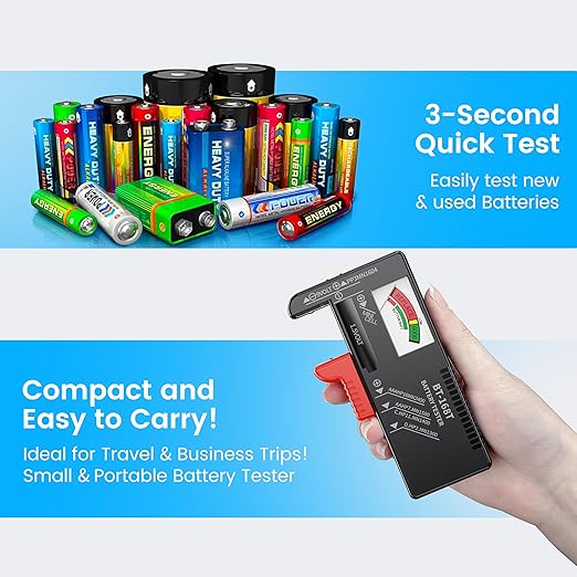 Dlyfull Battery Tester, Universal Battery Testers Small Battery Checker for AAA AA C D 9V 1.5V Button Cell Household Batteries (Magnetic Version)