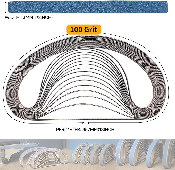 40-Piece 1/2 x 18 Inch 100 Grit Zirconia Sanding Belts, Heavy Duty Long-lasting Mini Sanding Bands for Belt Sander, Rust Paint Removal, Wood Metal Grinding and Finishing