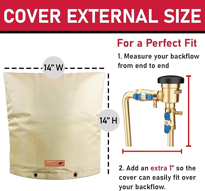 Redford Supply Co. Cold Snap (5°F) Backflow Preventer Insulation Cover, 14"W x 14"H, Pipe Insulation, Water Sprinkler Covers for Outside, Sprinkler Backflow Cover for Winter, Well Pump Bag (Beige)