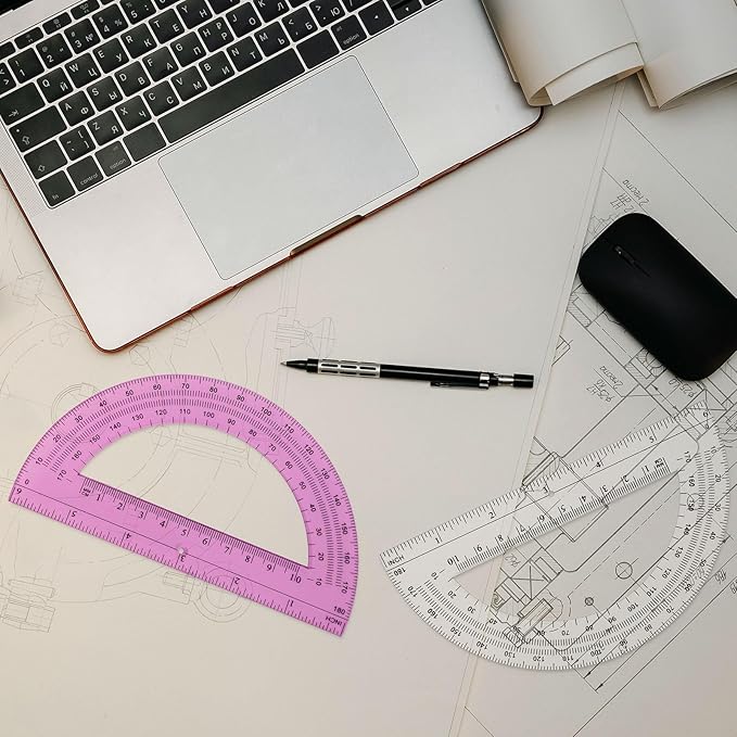 Zonon 12 Pack 6 Inch Plastic Protractor Back to School Protractors 180 Degrees Pink Blue Clear Protractors for Classroom Math Teacher Student Office Supplies
