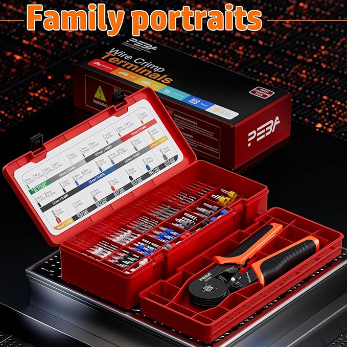 PEBA Ferrule Crimping Tool Kit, Hexagon Pliers AWG28-7 & 28 Sizes Ferrules(AWG24-8) for Electrical Wiring/DIY Terminals | Self-Adjusting Ratchet Crimper - Copper Ferrule Kit