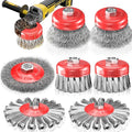 7 PCS Wire Wheel Brush for 4-1/2" Angle Grinder, Carbon Steel Knotted & Crimped Cup/Wheel Brushes (3" & 4"), Heavy Duty Rust, Paint, Corrosion Removal, 5/8"-11 UNC Threaded Arbor
