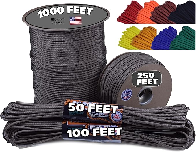 BORED? PARACORD! 550 lb Paracord - Ideal for Crafting, Camping, DIY Projects, Active & Military Outdoors - Strong Survival Rope - Tactical Parachute Cord Type III - Tan 250 Feet