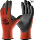 COOLJOB 12/60 Pairs Safety Work Gloves Pack Bulk with Grip PU Coating, 13 Gauge Seamless Knit Gloves with Polyurethane Dipped for Warehouse Working, Breathable Lightweight for Men Women, Red Large