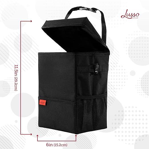 Lusso Gear Spill-Proof Car Trash Can (3.5 Gallon) - Easy to Clean Hanging Garbage Bin - Leak-Proof Lid, Removable Liner, Waterproof - Keeps Truck, SUV, Car, Minivan Clean & Odor Free (Gray)