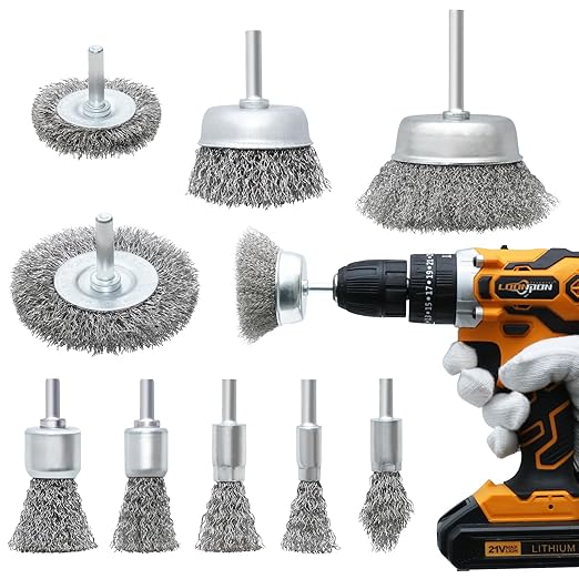 9 Pcs Wire Wheel Brush Set for Drill,Stainless Steel Wire Cup Wheel with 1/4 Inch Shank for Rust Removal, Corrosion and Scrub Surfaces