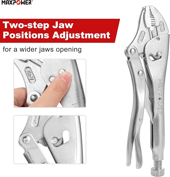 MAXPOWER Locking Pliers Set - 9-inch Long Nose, 10-inch Curved Jaw, Wide Opening Two-position Adjustment - 2 Pack