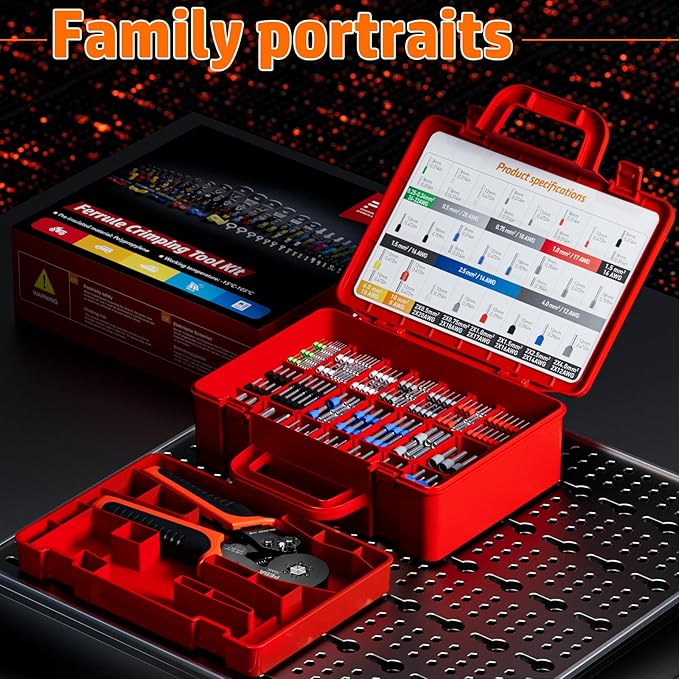 PEBA Ferrule Crimping Tool Kit, 33 Types of Wire Ferrules, Hexagon Crimping Pliers for AWG 28-7 Wire Ferrule | Ratchet Crimp Tool for Insulated/Uninsulated Ferrules - Hex Crimper Terminals Set