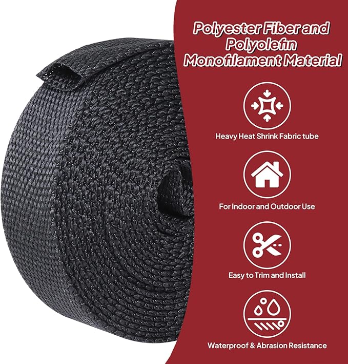 Heat Shrink Braided Sleeving Fabric Tubing 2 in 1 Wiring Harness Tubing Abrasion Resistant Cable Sleeve for Protection Wire/Sheath/Irregular Shape Hose (1-3/8"-13ft)