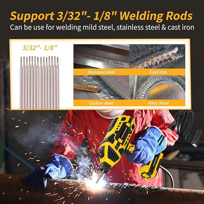 Portable Welding Machine Handheld Welder: IGBT Inverter Hand Held ARC Welder Gun with 6 Variable Current Adjustment - Welder Machine 110v Electric Welding Equipment for 3/32"-1/8" Wire Rods (Yellow)