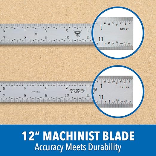 PEC Tools 4-Piece Hardened Combination Square Set - 4R 12”Machinist Blade, Cast Iron Head, Center Head, Combination Square with Level and Scribe Tool, Reversible Locking Bolt, Made in USA