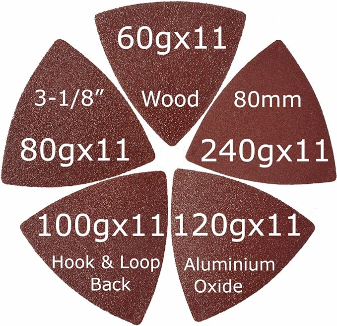 XXGO Triangular Oscillating Multi Tool Sanding Pads 3-1/8 Inch 80mm Assorted Grit 60/80/100/120/240 Grits Pack of 55 Pcs No.XG5501