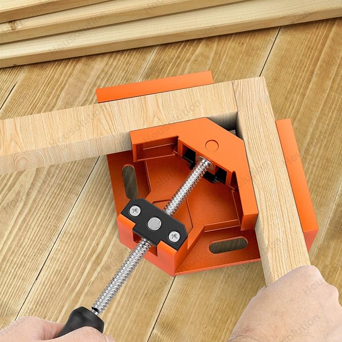 Right Angle Clamp, [2 Pack] Single Handle 90°Aluminum Alloy Corner Clamp, Right Angle Clip Clamp Tool Woodworking Photo Frame Vise Holder with Adjustable Swing Jaw - Orange