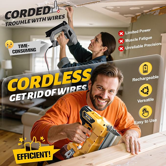 Cordless Brad Nailer 2-in-1 Compatible with Dewalt Battery, 5/8 to 1-1/4 Inch Electric Nail Gun/Staple Gun, 18 Gauge Nail Gun Brushless Motor with 1000 Nails for Wood Carpentry