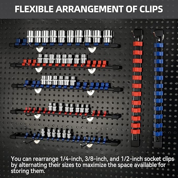 Socket Organizer Drive ABS Tools - Socket Holder, Premium Quality 30 Pieces Socket Holders Kit 1/4-Inch x 160 Clips, 3/8-Inch x 150 Clips, 1/2-Inch x 120 Clips（30PC,Mix-color)