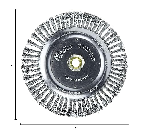 Weiler 09000 Roughneck 7" Root Pass Weld Cleaning Brush, .020" Steel Wire Fill, 5/8"-11 Unc Nut, Made in the USA, 56 Knots