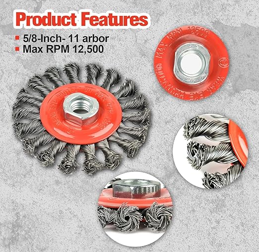 A A IN 2Pack Wire Wheel for Angle Grinder, 4 Inch Twisted Knotted Grinder Wire Wheel Brush with 5/8"-11 Threaded Arbor for Angle Grinder,Carbon Steel Wire Cup Brush for Rust,Corrosion,Paint Removal
