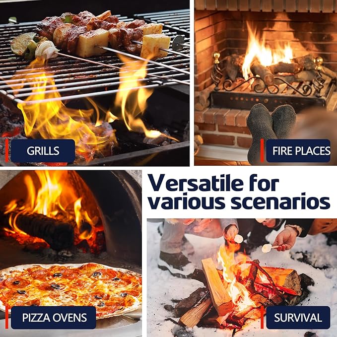 Fire Starter 150Pcs - Extra Long 12min Natural Fire Starters for Grill, Fireplace, Camping & Survival Kit | Waterproof, Odorless, Safe for BBQ/Pizza Oven/Chimney (Indoor & Outdoor)