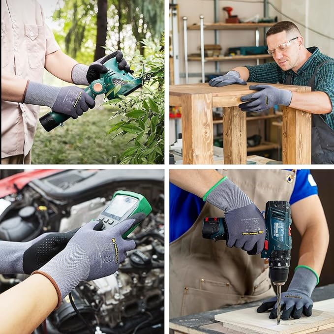 Tarantula Safety Work Gloves MicroFoam Nitrile Coated 3 Pairs,Endurance Seamless Knit Nylon,Dots on Palm,Dot Grip Gloves,Small